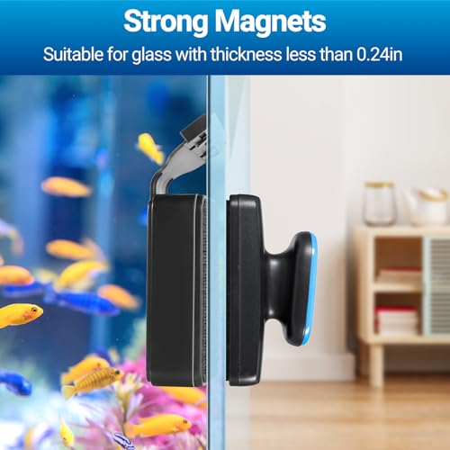 Yaubay Aquarium Magnet Glass Cleaner, Magnetic Fish Tank Cleaner with Algae Scraper, Double Sided Cleaning Scrubber Brush with Handle, Titanium Blade, Self-Floating, Fit Max 1/4" Thick Glass, Medium - size: Small