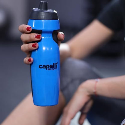 Capelli Sport Sports Water Bottle, Plastic Squeeze Water Bottle with Easy Open Nozzle and Grip Panels, Blue, 18.5oz - color: Blue