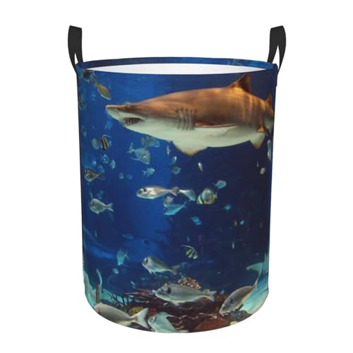 Aquarium Shark Round Waterproof Oxford Cloth Laundry Basket Multi-Purpose Storage Basket Toys Books Clothes Storage Basket - color: Black 8