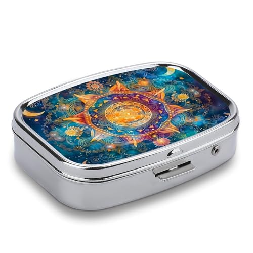 Mysterious Mandala Square Pill Box Metal 2.2x1.6 Inch,Medicine Storage Case Compact Travel Pill Organizer Pocket Pill Container for Daily Medication Vitamins Pills - color: Mysterious Mandala