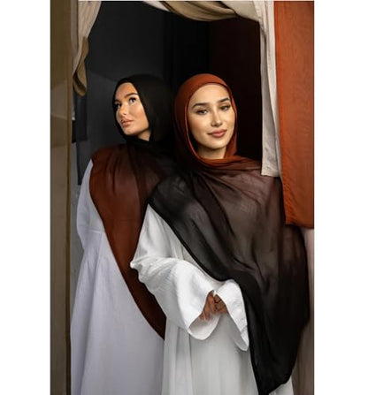 Txmout Ombre Modal Hijab Scarf for Women Muslim, Soft Lightweight Headscarf - color: Black - Copper Orange