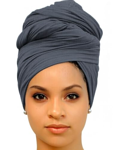 Harewom Head Wraps for Black Women Stretch Head Scarf Long African Hair Wraps Turban Headwraps Jersey Headbands - color: 1pcs -Dark Gray