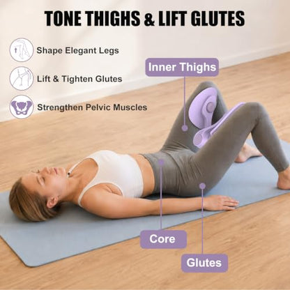 Pelvic Floor Exercise Device with 35 lb Resistance, Kegel and Inner Thigh Muscle Trainer, Home Workout Equipment for Postpartum Recovery, Women & Men, with Band - color: Purple