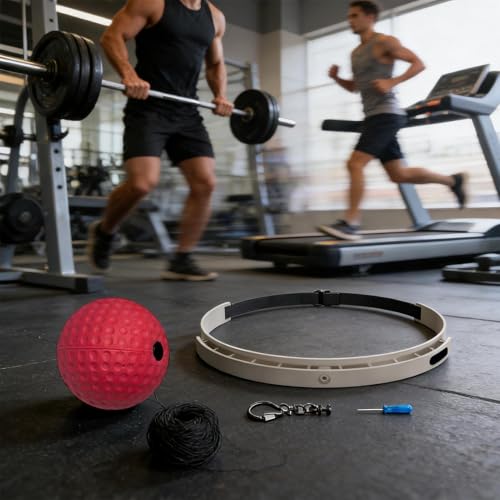 Boxing Reflex Ball, Wearable Fitness Gear, 6in Training Reaction Tool, Silicone Headband Material SPU Detail, Boxing Ball with Adjustable Strap, Living Room Bedroom Gym Men Women Teens Use - color: red hard ball