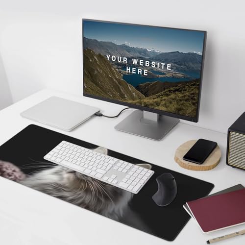 XXL Gaming Mouse Pad 35.4x15.7 Inch, Large Extended Desk Mat | Mousepad with Cat Design, Non-Slip Rubber Base, Water-Resistant Surface and Stitched Edges for Gaming, Office & Home - color: Cat
