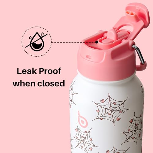 BOTTLE BOTTLE 32oz Insulated Water Bottle with Pill Box | Stainless Steel,Sport Water Bottle, with Straw Dual-use Lid and Pill Box, Design for Gym - color: Cupid Web