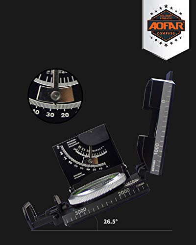 AOFAR AF-4074 Military Compass for Hiking,Lensatic Sighting Waterproof,Durable,Inclinometer for Camping,Boy Scount,Geology Activities Boating - color: Black