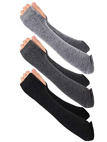 Bememo 3 Pairs Long Fingerless Gloves for Women Arm Warmers Unisex Arm Sleeves Knit Thumb Elbow Hole Stretchy Gloves Goth - color: Black, Deep Grey, Light Grey