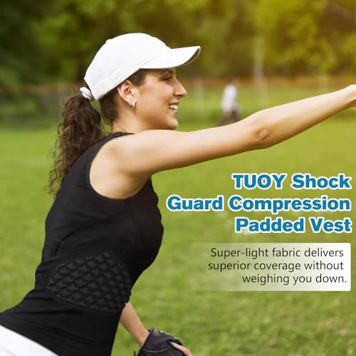 TUOY Adult Rib Chest Protector, New Version - Padded 5 Pads Baseball Football Lacrosse Rib Heart Sternum Guard - color: RY-black, size: Medium