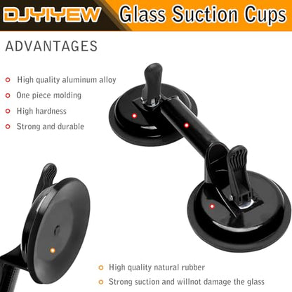 Heavy Duty Suction Cups - Aluminum Vacuum Handle Glass & Tile Lifter - Ergonomic, Reliable Suction for Lifting Large Glass, Tile, Marble, Floor, Dent Puller (2 Pack Black) - color: Black