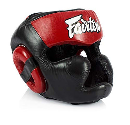 Fairtex Muay Thai & Boxing Headgear | Protective Sparring Head Guard with Adjustable Straps, Multi-Layer Padding, Enhanced Vision & Coverage - color: HG13 Black/Red Lace-up, size: Medium
