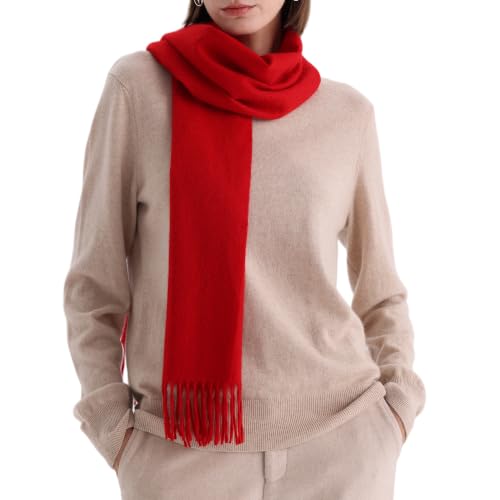 100% Pure Cashmere Scarf for Women Men, Warm Winter Wrap - color: Classic Red