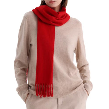 100% Pure Cashmere Scarf for Women Men, Warm Winter Wrap - color: Classic Red