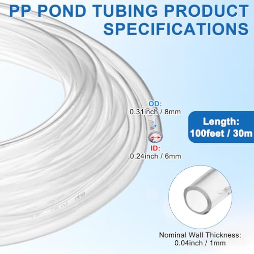 M METERXITY Vinyl Tubing 1/4" ID x 5/16" OD 100ft Flexible Plastic Tube with 2 Hose Ties, Lightweight Hybrid PVC Hose for Water Gardening/Airline/Aquarium Tubing [Clear] - size: 1/4" ID x 100ft