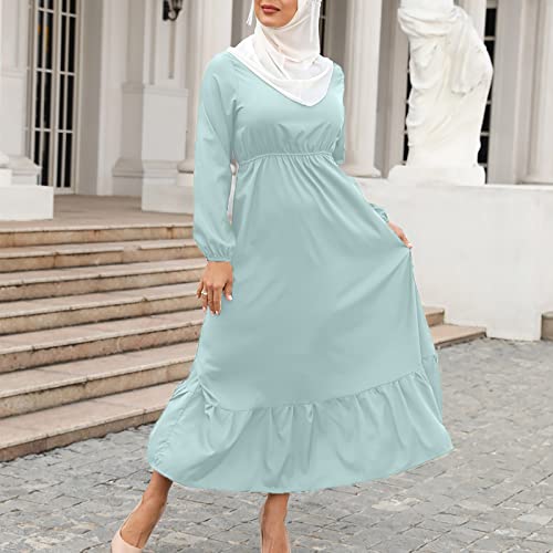 Ctreela Muslim Abaya Dress for Women Long Sleeve Tunic Islamic Prayer Dress Abaya Kaftan Dubai Dress Middle East Clothes - color: Green, size: Large