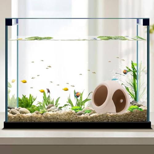 AnRui Fish Tank Hideout Ceramic Jar Aquarium Decorations Cave Cute Jar with a Hole Aquarium Accessories Decor Ornaments for Cichlid, Small Fish, Shrimp to Play Hide Breed Habitat, Apricot