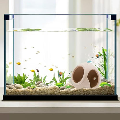 AnRui Fish Tank Hideout Ceramic Jar Aquarium Decorations Cave Cute Jar with a Hole Aquarium Accessories Decor Ornaments for Cichlid, Small Fish, Shrimp to Play Hide Breed Habitat, Apricot