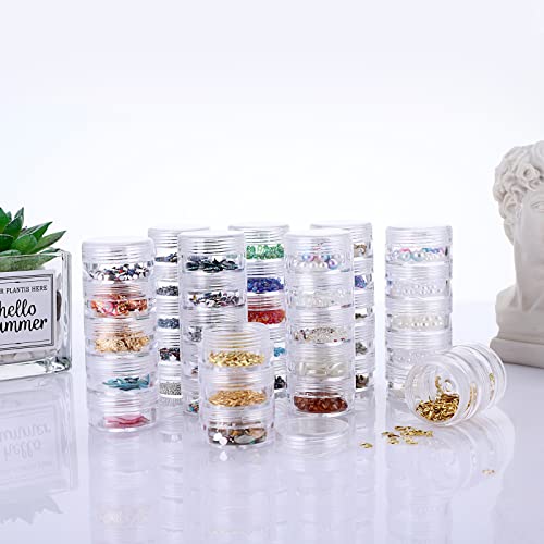 Hipiwe 8 Sets 5-Layer Clear Jewelry Bead Container Small Plastic Sample Jar | Travel Makeup Sample Boxes, Round Storage Jars Pots for Sewing Pills Nail Art Craft Accessories - size: 8Packs 1.2"D x 3.1"H