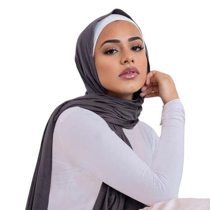 Hijab Scarf for Women Soft Cotton Muslim Jersey Hijab Head Wrap Scarves Fashion Long Scarf Shawls - color: Dark Grey