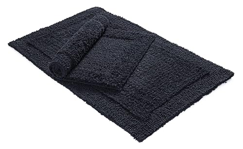 Bedding Craft Cotton Bath Mat Rug 21x34, Reversible Bathroom Rug, Water Absorbent, Machine Washable, Soft Cloth Bathmat for Outside Bathtub, Black - color: Black, size: 1'9" x 2'10" (Rectangular)