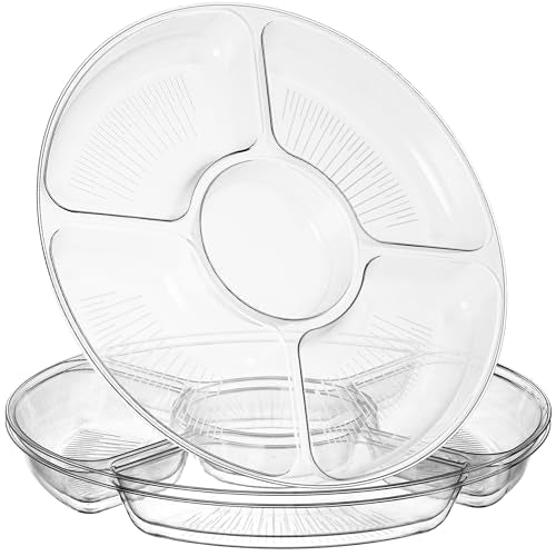 PLASTICPRO 5 Sectional Round Plastic Heavy duty Serving Tray/Platters Clear Pack of 2 - color: Clear