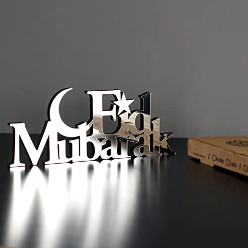 iwa concept | Wooden Acrylic Islamic Tabletop Decors | Ramadan Kareem and Eid Mubarak Decoration | Islamic Muslim Gifts | Ramadan Eid Decoration | (Eid Mubarak-4, Silver) - color: Silver, size: Eid Mubarak-4