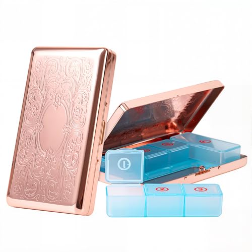 Pill Organizer with 3 Compartments 7 Day Metal Pill Box for Fish Oil/Food Supplements Travel Pill Box. (Rectangle-Pink, Large Rectangle) - color: Rectangle-pink