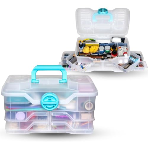 Clear Plastic Organizer - ArtBin - Small Parts Organizer - for DIY Arts & Crafts Storage Boxes & Organizers, Sewing Storage - Storage Box with Compartments, Project Box - Medium (4 Pivot Trays) 6943PB - style: Medium (4 Pivot Trays)