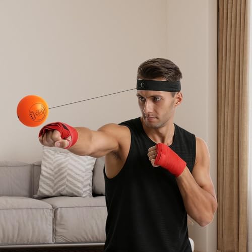 Boxing Ball - Funny Head-Mounted Adjustable Gear, Gym Punch Reflex Trainer with Comfortable Headband, Fight Speed Equipment, Striking Reflexes Device, Equipment for Men Women - color: Orange