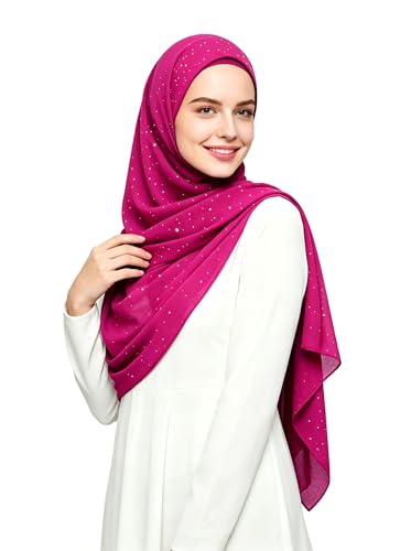 Lina & Lily Sparkle Shimmer Gold Glitter Women's Chiffon Hijab Head Scarf Shawl Wrap Lightweight - color: Dark Pink