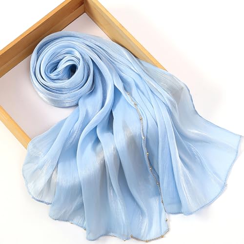 Shimmer Party Hijab, Lightweight Stylish Hijab Scarf for Women - color: Sky Blue