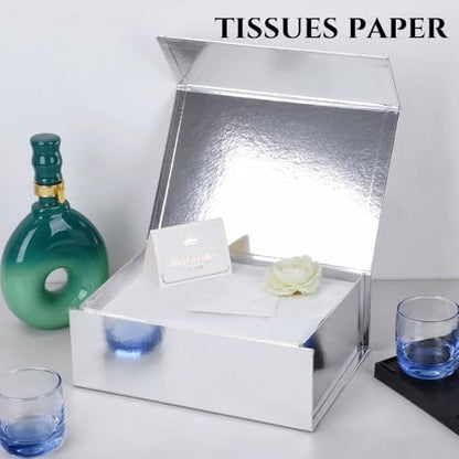 UoeRing 1 Pcs Silvery Gift Box 11.5x8x4 Inch with Magnetic Lid | Collapsible Luxury Present Box,for Birthday,Christmas Holiday Gift Includes Card,Ribbon,Tissue Paper & Shredded Filler - color: 11.5x8x4 Inch-Silvery-Pack of 1
