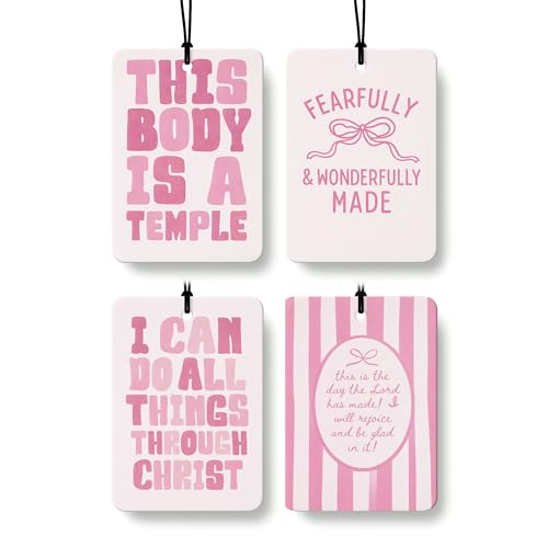 Pink Christian Car Air Freshener 4 Pcs Coconut Scented, Preppy Religious Bible Verse Car Accessories Mirror Decor for Women, Girly Christian Hanging Air Freshener for Cars Closet Drawer Books - color: Color-14