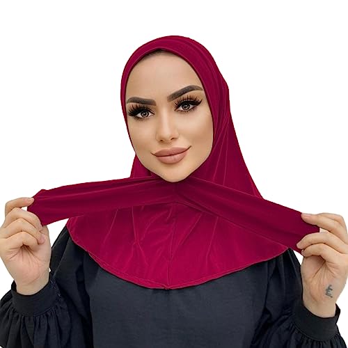 AIBEARTY Women Fashion Instant Muslim Turban Hijab with Snap Fastener Breathable Headscarf Bonnet Cap Turban Hat Shawl - color: Modal Wine Red-3 Buttons
