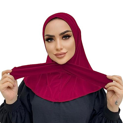 AIBEARTY Women Fashion Instant Muslim Turban Hijab with Snap Fastener Breathable Headscarf Bonnet Cap Turban Hat Shawl - color: Modal Wine Red-3 Buttons
