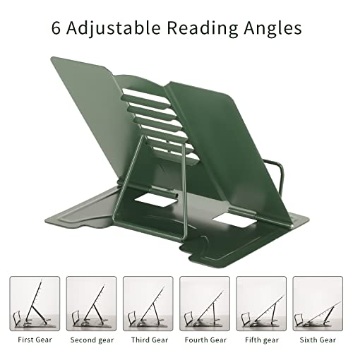 Metal Book Stand Adjustable Book Holder for Reading | Portable & Sturdy For Textbooks Cookbooks Sheet Music Papers Study - color: Full Green