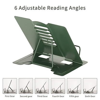 Metal Book Stand Adjustable Book Holder for Reading | Portable & Sturdy For Textbooks Cookbooks Sheet Music Papers Study - color: Full Green