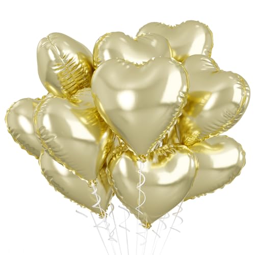 Light Gold Heart Balloons, 10PCS Love Foil for Wedding Bridal Shower Party - color: Light Gold
