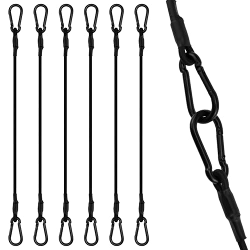 SDTC Tech 12 Inch Bungee Cord with Carabiner Hook, 6 Pack Superior Latex Straps Strong Small Elastic Rope with Clip for Luggage Rack, Shelves, Camping, Bike Rack, Hanging Plant, Black 5mm Dia. Cords - size: 12inch