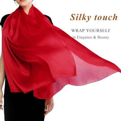 RIIQIICHY Women Shawls and Wraps for Evening Dresses Like Chiffon Silk Scarf Formal Silky Pashmina Shawls for Weddings - color: Red
