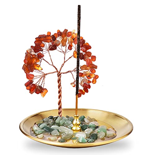 Incense Holder for Sticks, Healing Crystal Stone Money Tree Incense Burner, Ash Catcher for Yoga, Meditation and Home Decor - color: Red