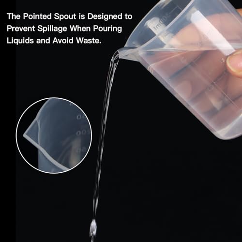 5 Pack Plastic Measuring Jugs, Transparent Lab Graduated Beakers, Heat Resistant Measuring Mixing Cups Set, Multipurpose Cooking Baking Liquid Measure Tool 30ml 50ml 100ml 150ml 300ml