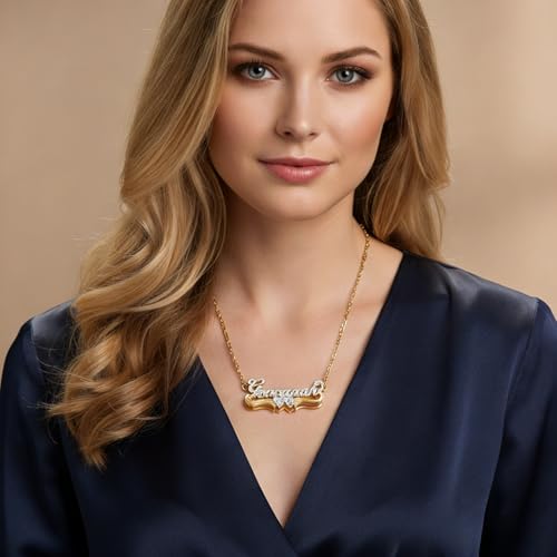 Custom Name Necklace Double Plated Name Necklace Personalized Name Plate Necklaces Name Necklaces for Women 18k Gold Plated Nameplate Pendant - color: Style 5