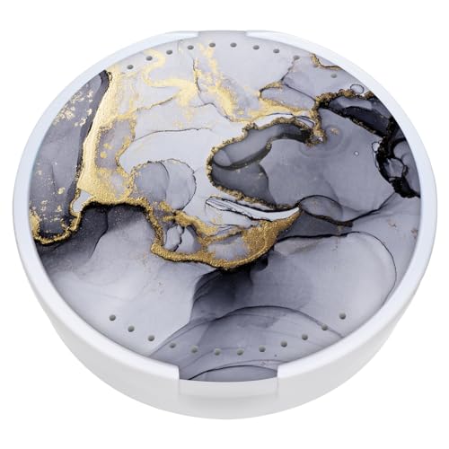 Retainer Case, Denture & Orthodontic Aligner Case With Mirror & Ventilation,Gray Marble - color: Gray Marble
