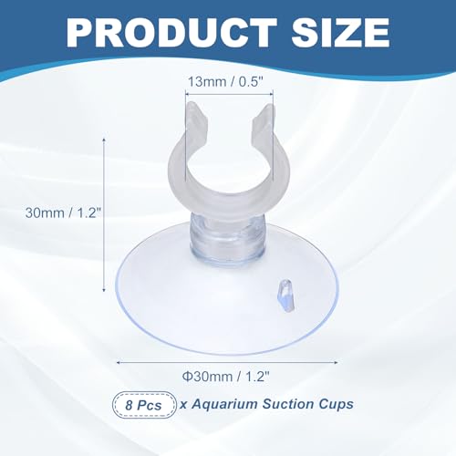 Aquarium Suction Cups, Fish Tank Suction Cups Clips Airline Tube Holders Clamps (Plastic, 8Pcs, Clear) for 0.5" Fish Tank Airline Tubing Binding Moss Shrimp Nest, 13x30MM - color: Clear, size: 13x30MM