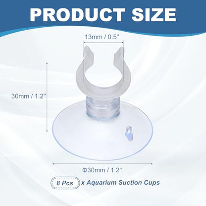 Aquarium Suction Cups, Fish Tank Suction Cups Clips Airline Tube Holders Clamps (Plastic, 8Pcs, Clear) for 0.5" Fish Tank Airline Tubing Binding Moss Shrimp Nest, 13x30MM - color: Clear, size: 13x30MM