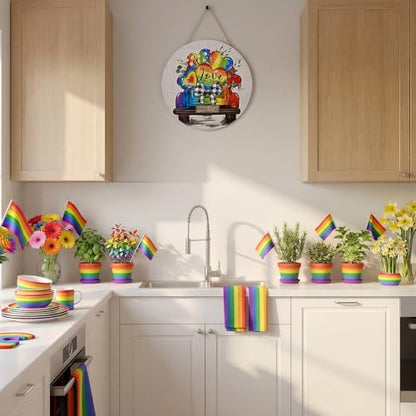 Smile Pride Month Love Welcome Rainbow Truck Round Wooden Door Sign Indoor & Outdoor Decorative Plaque LGBTQ+ Home, Porch & Patio Decor Gay Pride - style: Truck LGBT