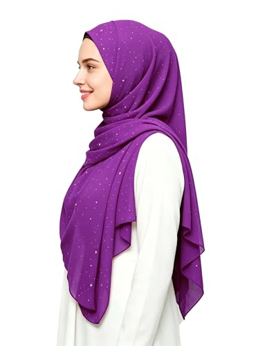 Lina & Lily Sparkle Shimmer Gold Glitter Women's Chiffon Hijab Head Scarf Shawl Wrap Lightweight - color: Purple Magenta