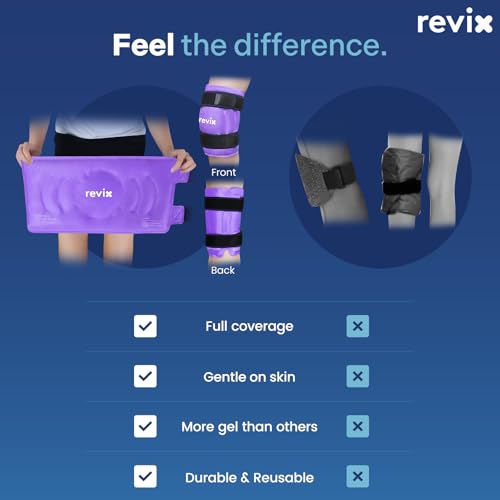 REVIX XL Knee Ice Wrap Around Entire Knee, Gel Ice Pack for Muscle Ache, Cold Pack to Reduce Discomfort and Promote Flexibility, Soft Plush Linings, Purple - size: XL, style: Purple-XL