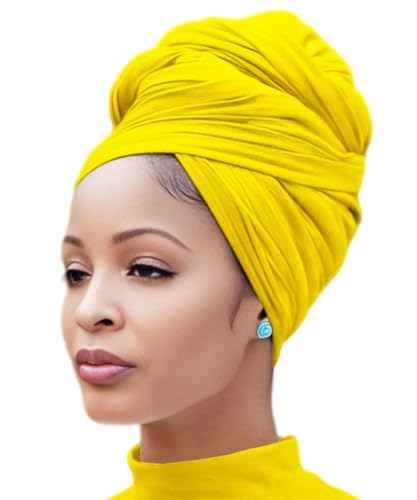 Nonbongoy Head Wraps for Black Women 71"x32" Long Soft Jersey Hijab Turban - color: 1- Yellow Headwrap